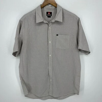 Quiksilver Short Sleeve Button Shirt Men's XL Gray Beige Check Print Vtg Y2K - Image 1 of 4