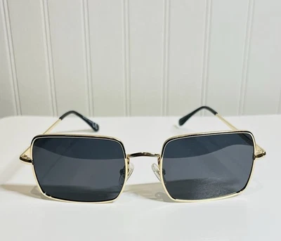 Sojo Alexia Retro Gold Rectangle Sunglasses with Dark Lenses Unisex - Image 1 of 4