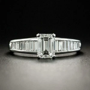 3 CT Emerald Cut Simulated Diamond Engagement Wedding Ring 14K White Gold Finish - Picture 1 of 8