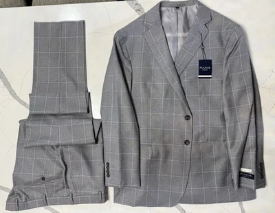 Jos. A. Bank Reserve 48R(43 W)  Grey Windowpane Suit- Luxury Italian Flannel - Image 1 of 4