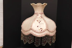 Vintage viktorianischer französischer Lampenschirm Jugendstil Fransen bestickt ATQ groß 19 Zoll - Bild 1 von 10