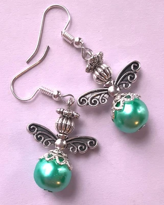 ALAS DE ÁNGEL ENCAJE Aqua azul vidrio perla hecho a mano gancho de pez #xag Foto 1 de 4