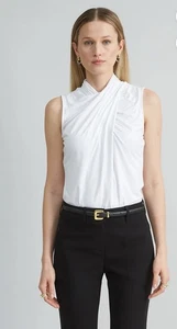 Top sin mangas Elie Tahari drapeado cuello alto blanco jersey M nuevo con etiquetas $85 - Imagen 1 de 10