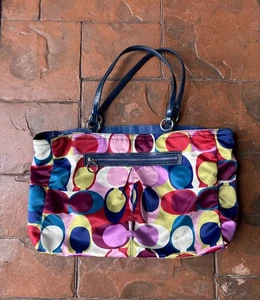 Coach Poppy Signature Sateen Large Tote Shoulder Bag Scarf Print - Picture 1 of 17