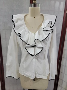 ANNE FONTAINE Neu ohne Etikett Rachel Rüschen Kragen Bluse schwarz Besatz Shirt Gr. 42 Reißverschluss - Bild 1 von 10