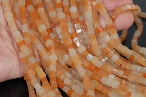 4MM ORANGE AVENTURINE GEMSTONE SQUARE CUBE LOOSE BEADS 14" - Picture 1 of 4