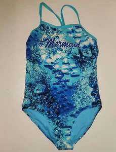 OP Ocean Pacific brand Sz S 6 /6X Mermaid Blue Water Droplets One Piece Swimsuit - Picture 1 of 3