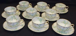 Haviland Schleiger 29N 9 Teacups and Saucers Pink Blue w/Gold Limoges - Picture 1 of 9