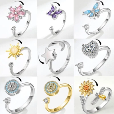 Adjustable Anti-anxiety Spinner Relief Fidget Rotating Rings Men Women Band Ring - Image 1 of 4