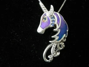 Majestuoso colgante de unicornio de plata esterlina esmalte púrpura con collar #290 - Imagen 1 de 7