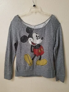 Disney Parks Size XL Sweatshirt Raw Edge Boatneck Mickey Mouse Gray 5237 - Picture 1 of 8