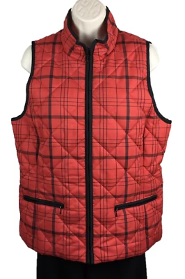 Chaleco acolchado Jones New York talla M mediano rojo negro a cuadros diamante cremallera Foto 1 de 4