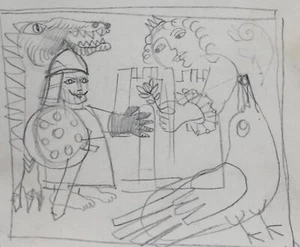 Vintage Kubistische Surrealistische Bleistiftfiguren Signiert - Bild 1 von 8