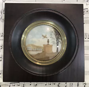 Antike französische trauernde Haarkunst gewölbtes Glas Holzrahmen Bäume Grab Vogel c1840 - Bild 1 von 4