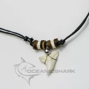 Shark teeth necklace coconut wood fish bone vertebrae c42 - Picture 1 of 3