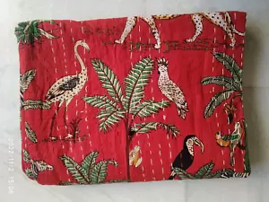 Manta de arte Kantha india reversible jungla edredón de algodón hecho a mano - Imagen 1 de 3