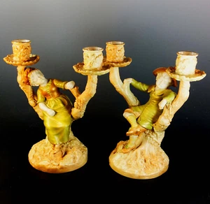 FINE, RARE, EARLY JAMES HADLEY WORCESTER SHOT ENAMEL TABLE CANDELABRA - 1893 - Picture 1 of 24