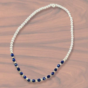 Pulsera de cuentas de lapislázuli y plata - plata esterlina sólida '925' - ¡NUEVA! - Imagen 1 de 6