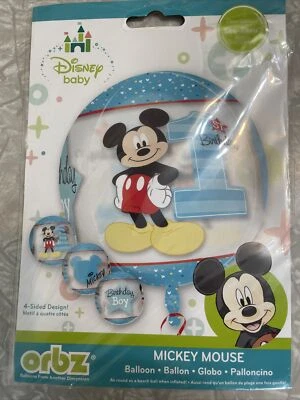 Disney baby Mickey Mouse Happy 1st Birthday balloon.  4 sided design. see thru. - Image 1 of 3