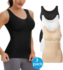 3 Pack Slimming Tank Tops with Built in Bra Women Cami Compression Body Shaper - Picture 1 of 19
