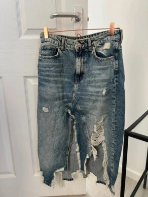 Bershka, Ripped Midi Denim Skirt, Size M, Good Condition - Image 1 of 4