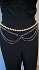 Arden B Mixed Silver Link & Pearl Chain Belt Draping Adjustable 