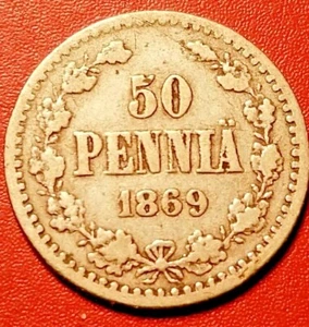 Finland  )  *50 penniä 1869-Silver*cond 1+/1*RARE coin-Empire Alexander II - Picture 1 of 2