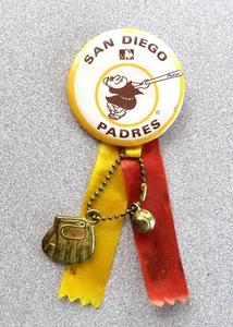 orig. 1970's SAN DIEGO PADRES Pinback **Swinging Friar** with Ribbons, Charms - Picture 1 of 4