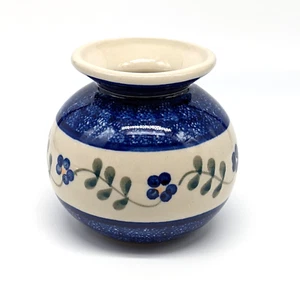 Beise Germany Pottery Bud Vase 3.5" Blue Floral Vine Hand-Painted - Picture 1 of 6