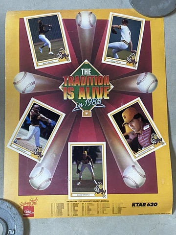 Vintage 1985 Arizona ASU Sun Devils Baseball Poster Schedule Barry Bonds 18x24” Cover