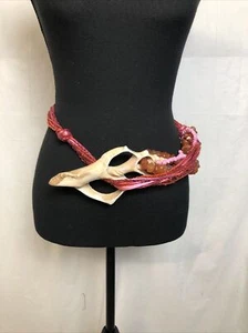 Vintage Polished Shell, Silk Multi Strand Cords, & Polished Quartz Beads Belt - Picture 1 of 2