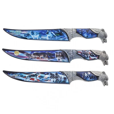 ASR Outdoor American Flag Fixed Blade Hunting Knife Patriotic Gift Wolf Design - Image 1 of 4