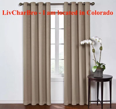 2 Panels Eclipse Round & Round Blackout Grommets Curtains 52 in W 84 in Beige - Image 1 of 4