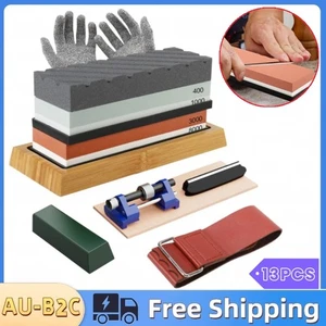 13PCS Knife Sharpening Stone Set Dual Grit Whetstone 400/1000 3000/8000 Grit US - Picture 1 of 9