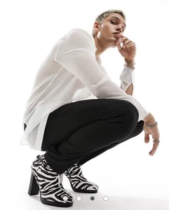 Neu ohne Karton Asos Design Herren Größe UK 9/US 10 Zebramuster Kunstleder Absatz Stiefel - Bild 1 von 15