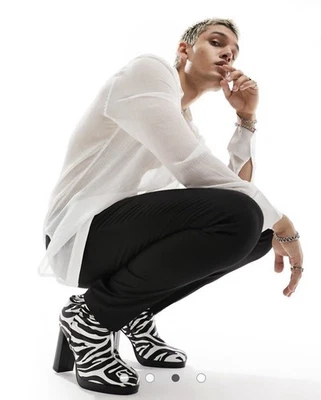 NWOB ASOS Design Men’s Size UK 9/US 10 Zebra Print Faux Leather Heeled Boots - Image 1 of 4