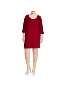 BB DAKOTA Womens Burgundy 3/4 Sleeve Above The Knee Evening Shift Dress Plus 2X - Picture 1 of 6