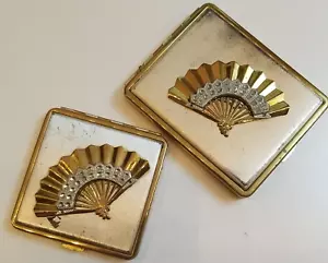 c1950s Vintage Case Bell Compact Makeup Mirror & Cigarette Fan Set - Picture 1 of 24