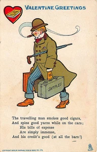 Valentine's Day "Valentine" Poem Raphael Tuck #7 Postcard Salesman - Picture 1 of 2