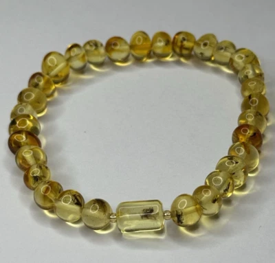 Pulsera de Piedra ÁMBAR GENUINO con INSECTOS ATRAPADOS.Pulsera de Ámbar con MOSCAS. Foto 1 de 4