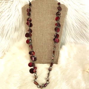 Coastal Red Shell Necklace Mother of Pearl Abalone Festival Beachy Grunge 4732 - Picture 1 of 9