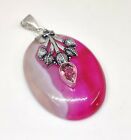Natural Pink Banded Onyx, Pink Amethyst Gemstone Fashion Jewelry Pendant 2.5"