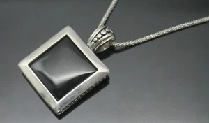 STYLISH SQUARE SHAPED GENUINE BLACK ONYX TWO SIDED STERLING SILVER 20" NECKLACE - Bild 1 von 2