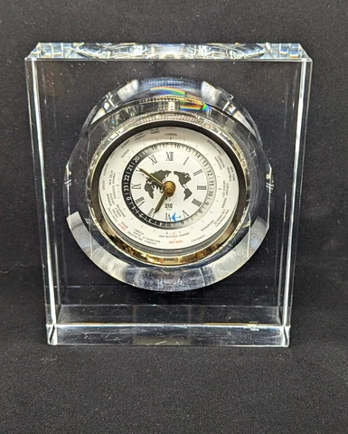 Vtg Hoya Crystal World Clock Museum Executive Desk Japan Travel Airplane Flight Cover