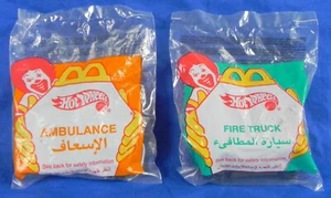 Hot Wheels Ambulance + Fire Truck, McDonald's Happy Meal Cars, 1994, New NIP - Picture 1 of 6
