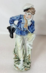 Vintage Porcelain Sailor Boy Holding Boots Figurine 7.5" x 3" - Picture 1 of 8