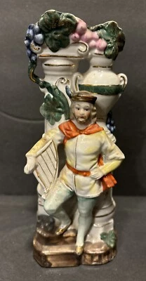 RARO ANTIGUO VICTORIANO Era Músico Bohemio Alemán con Barba FIGURA JARRÓN DERRAMADO 7” Foto 1 de 4