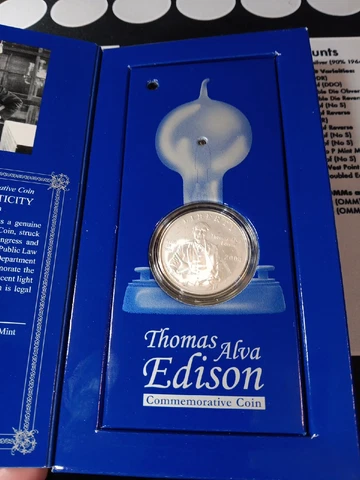 2004 P Thomas Alva Edison BU 90% Silver Dollar US Mint $1 Coin Box Cover