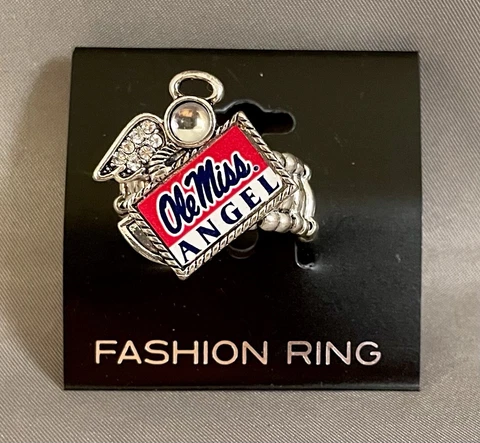 Ole Miss Rebels Angel Silver Tone Fashion Stretch Ring New NCAA Licensed Cover