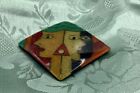Vintage 1980s Picasso Brooch Abstract Modernist Retro Stone Inlay Pin Philipines